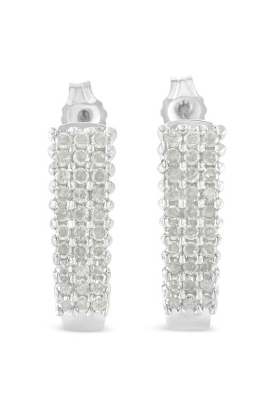 Sterling Silver Rose Cut Diamond J Shape Hoop Earrings